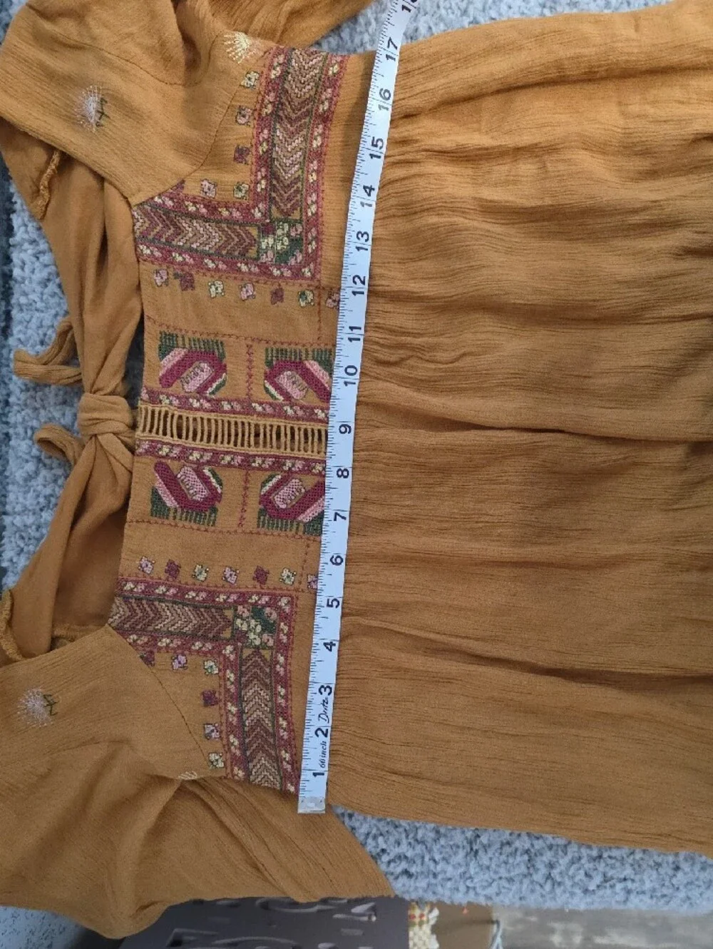 Free People Mustard Embroidered Mini Dress